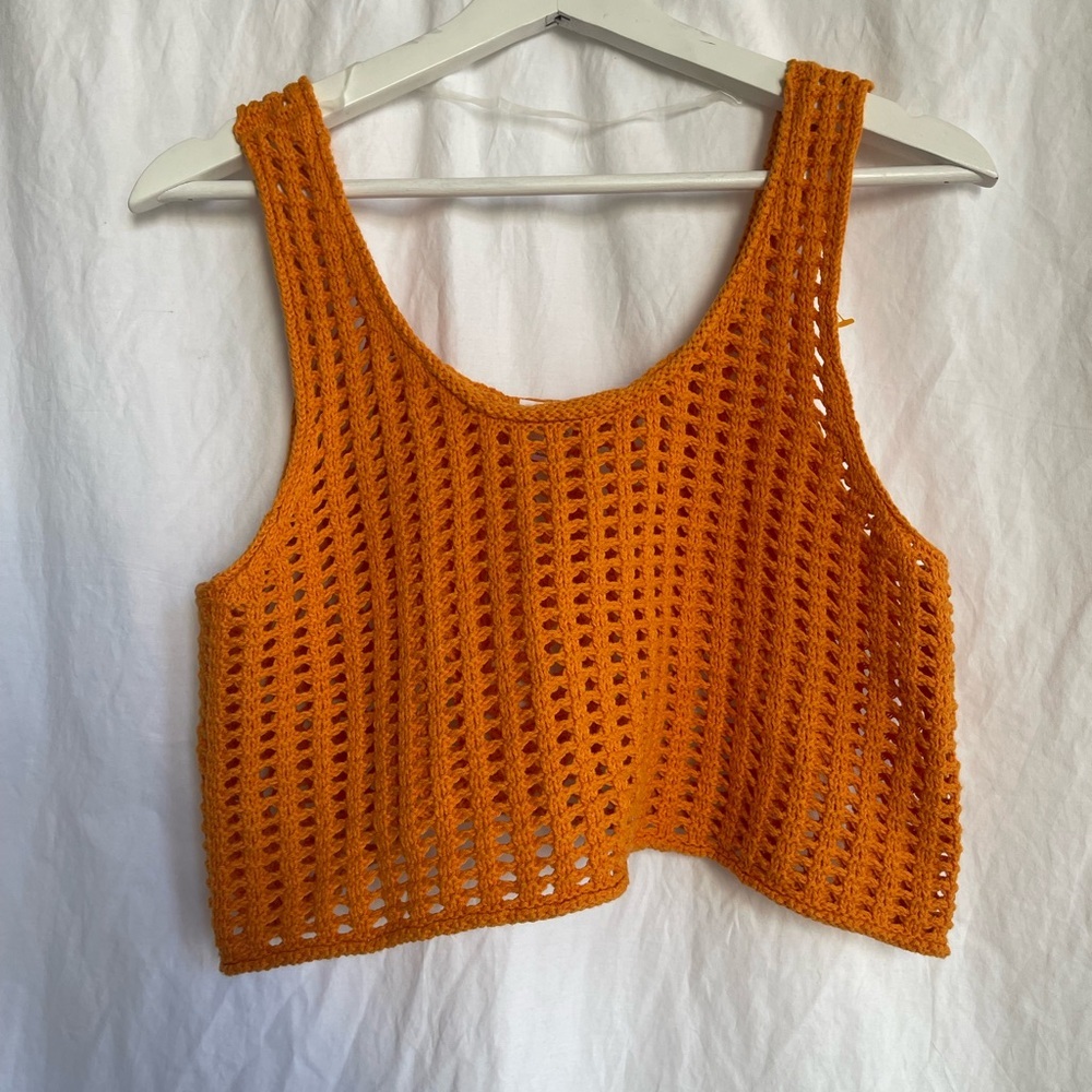 Wild Fable Orange Crochet Knit Set Top & Shorts Boho Beach Resort Size XS/S - Picture 2 of 11